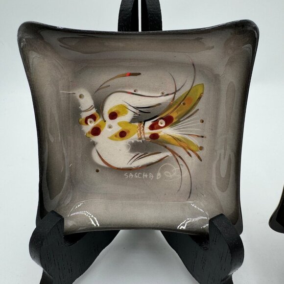 Sascha Brastoff Ashtray, Beautiful Bird Gray, Maroon White,Pre-owned Tray trinke - Picture 2 of 10